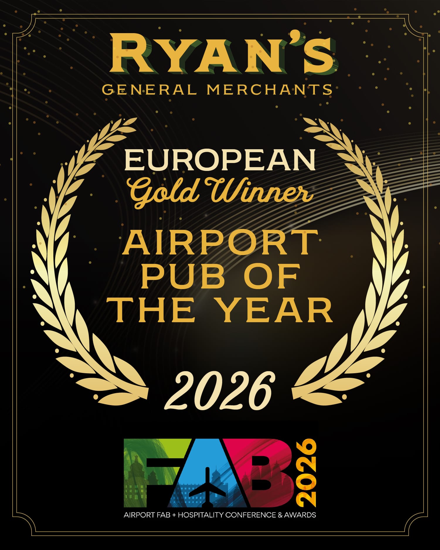 Ryans Pub Regional Gold Winner in Europe for Airport pub/bar of the year 2026